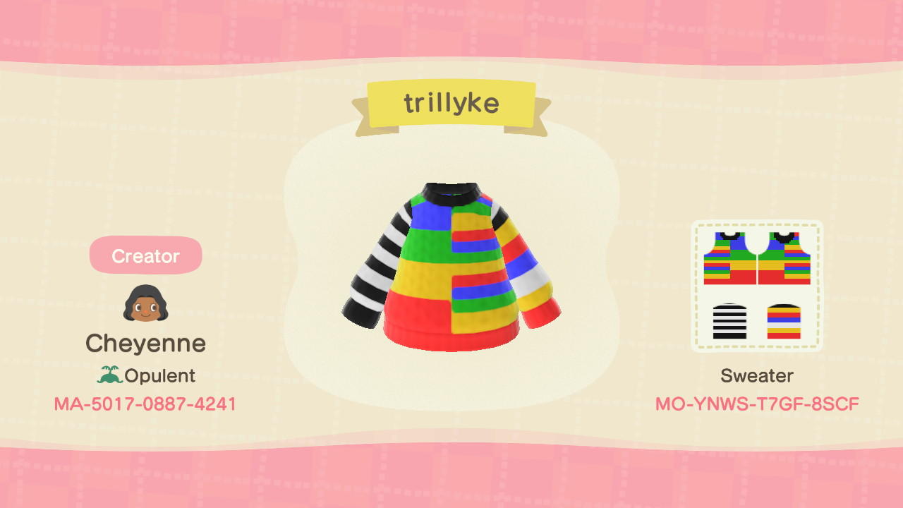 Animal Crossing Design Code: MO-YNWS-T7GF-8SCF trillyke