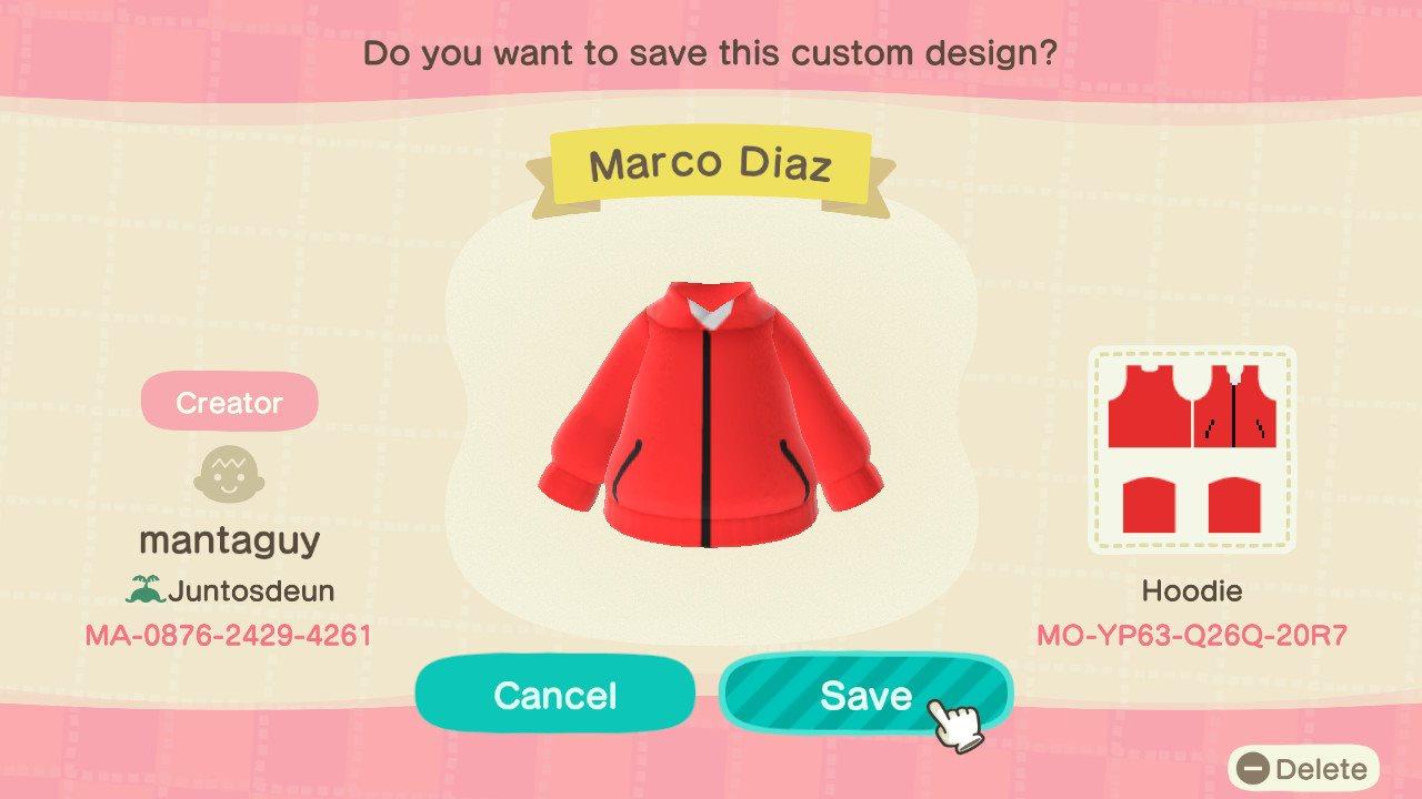 Animal Crossing Design Code: MO-YP63-Q26Q-20R7 Marco Diaz