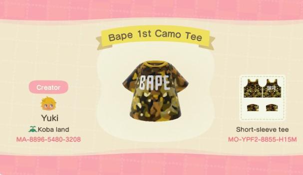Animal Crossing Design Code: MO-YPF2-8855-H15M Bape 1st Camo Tee