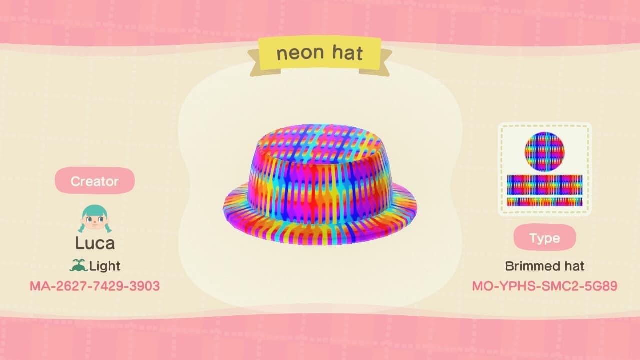 Animal Crossing Design Code: MO-YPHS-SMC2-5G89 Neon hat