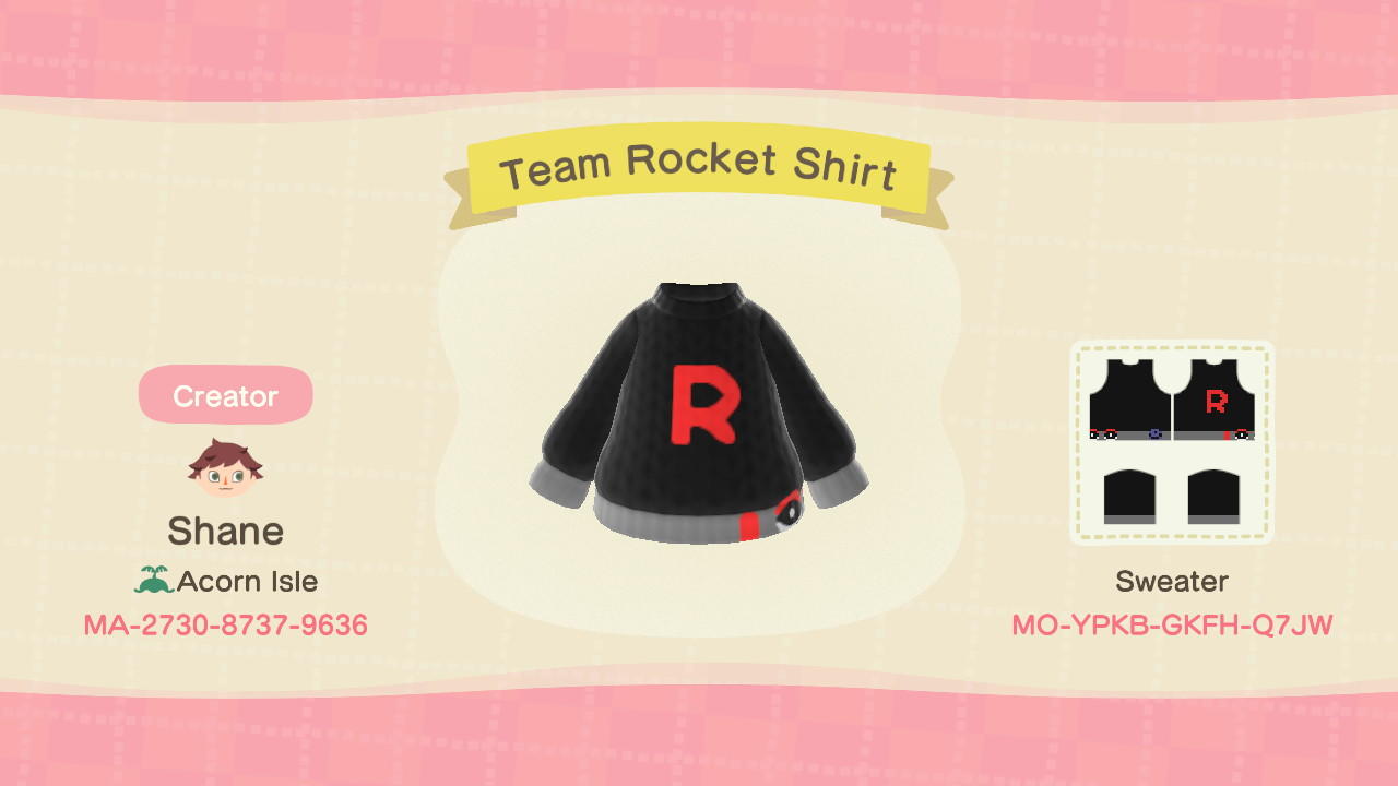 Animal Crossing Design Code: MO-YPKB-GKFH-Q7JW Pokemon: Team Rocket