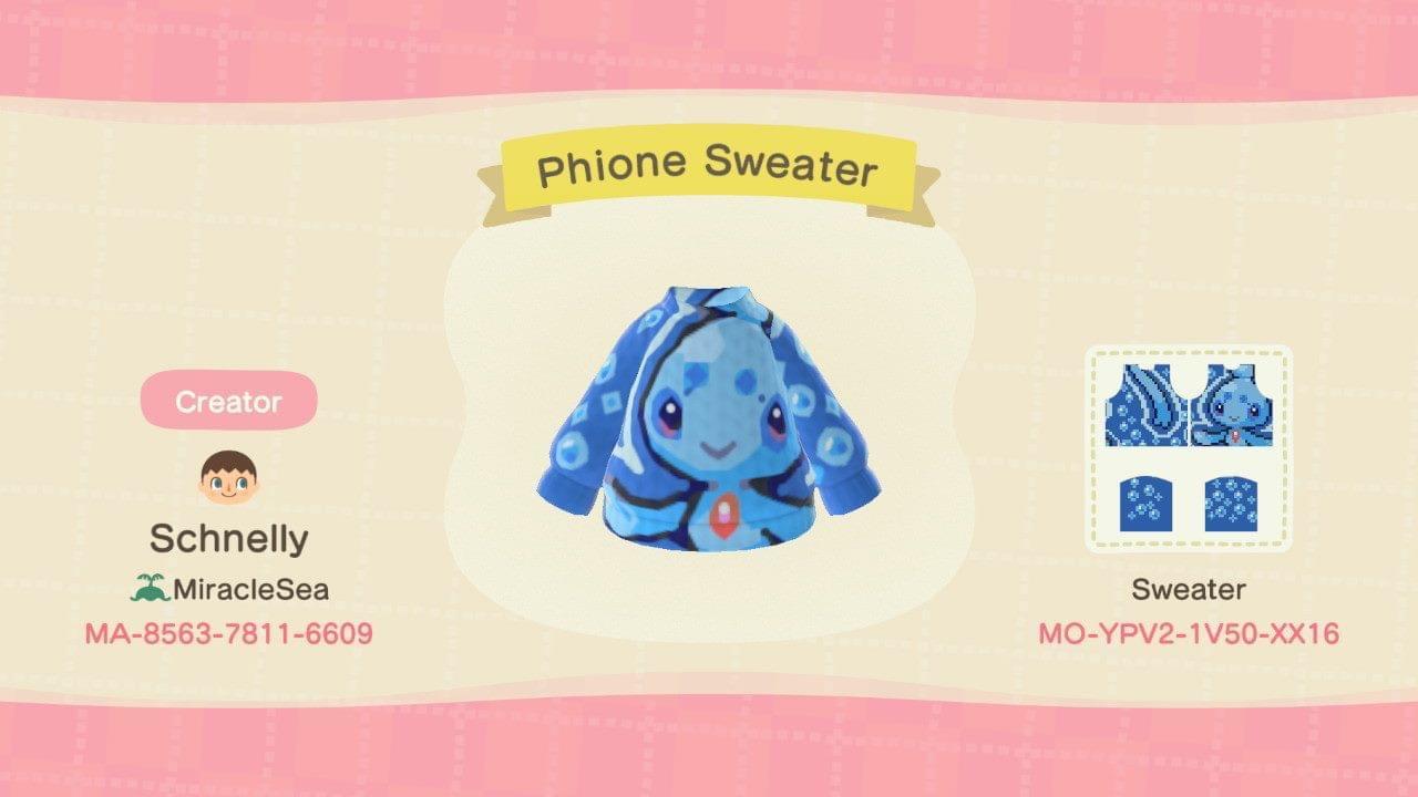 Animal Crossing Design Code: MO-YPV2-1V50-XX16 Phione Sweater
