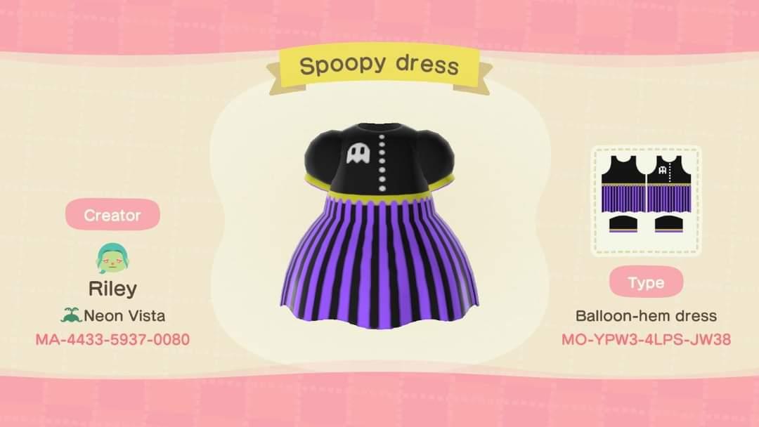 Animal Crossing Design Code: MO-YPW3-4LPS-JW38 Spoopy Dress
