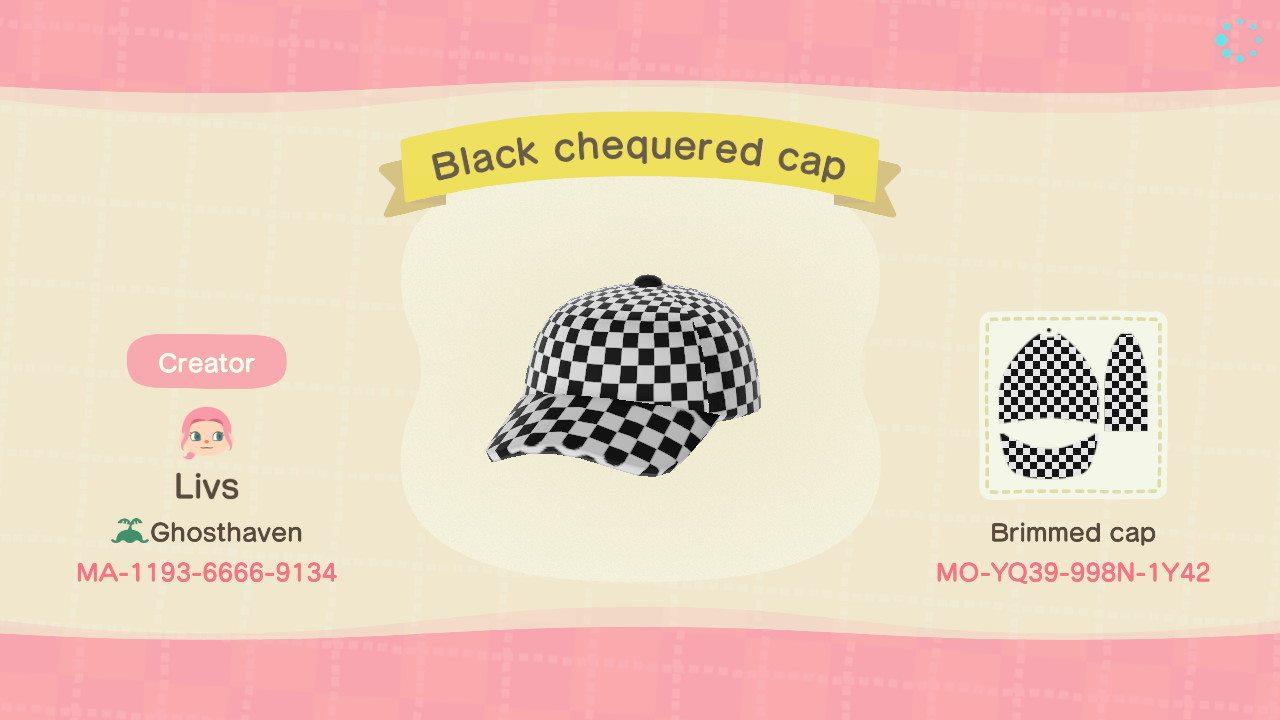 Animal Crossing Design Code: MO-YQ39-998N-1Y42 black chequered cap