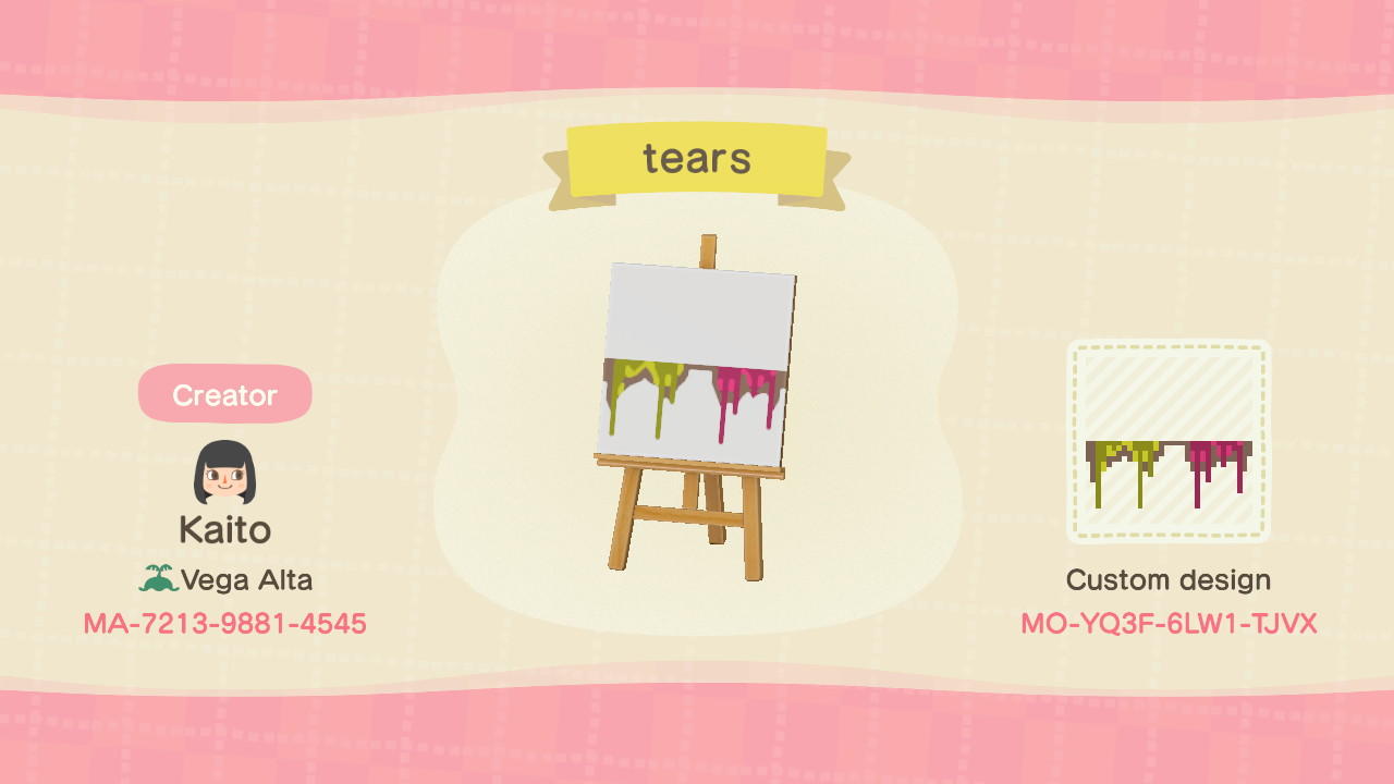 Animal Crossing Design Code: MO-YQ3F-6LW1-TJVX Cherry Tears (SK)