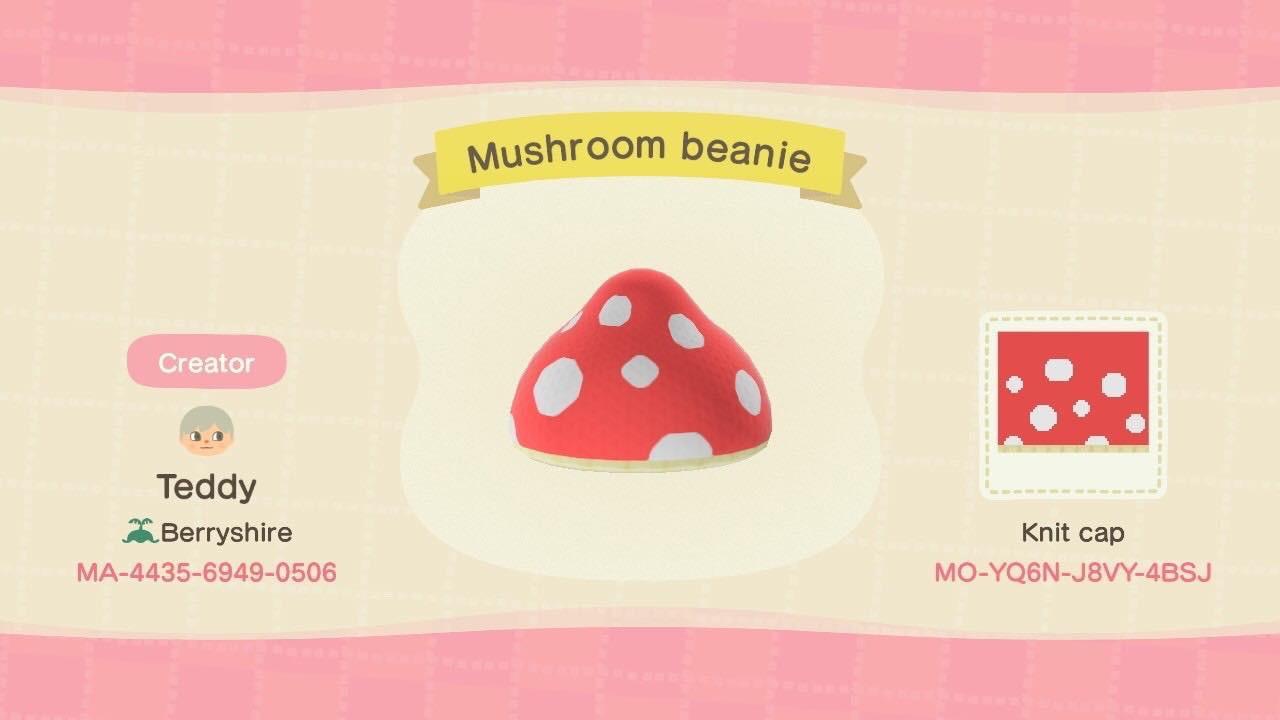 Animal Crossing Design Code: MO-YQ6N-J8VY-4BSJ Mushroom beanie