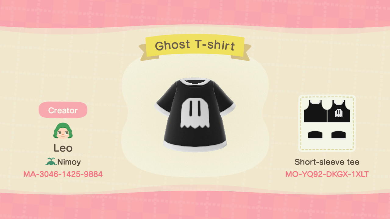 Animal Crossing Design Code: MO-YQ92-DKGX-1XLT Ghost T-shirt