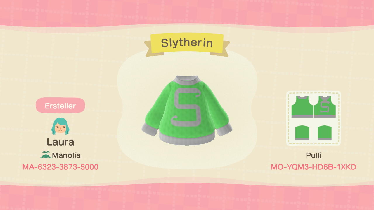 Animal Crossing Design Code: MO-YQM3-HD6B-1XKD Slytherin
