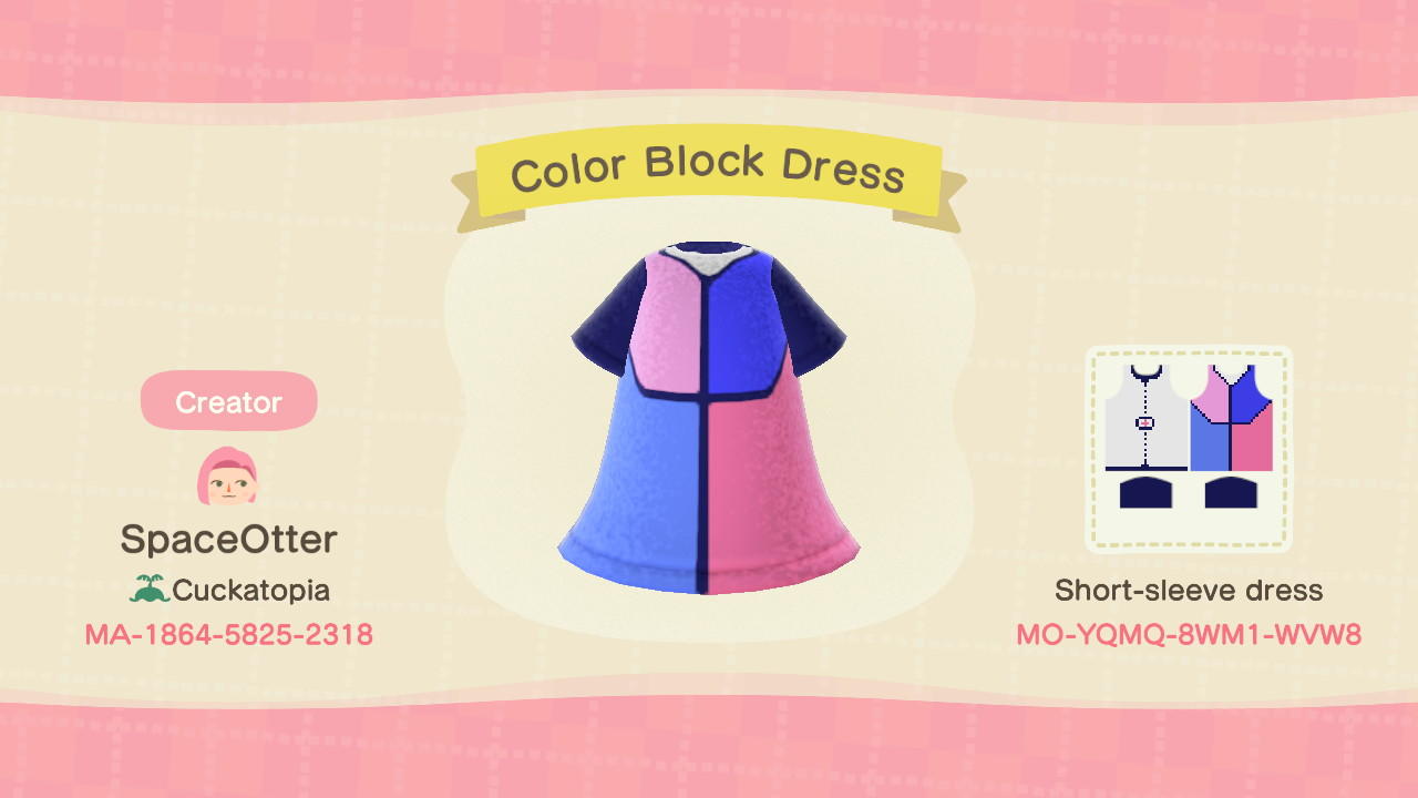 Animal Crossing Design Code: MO-YQMQ-8WM1-WVW8 Color Block Dress