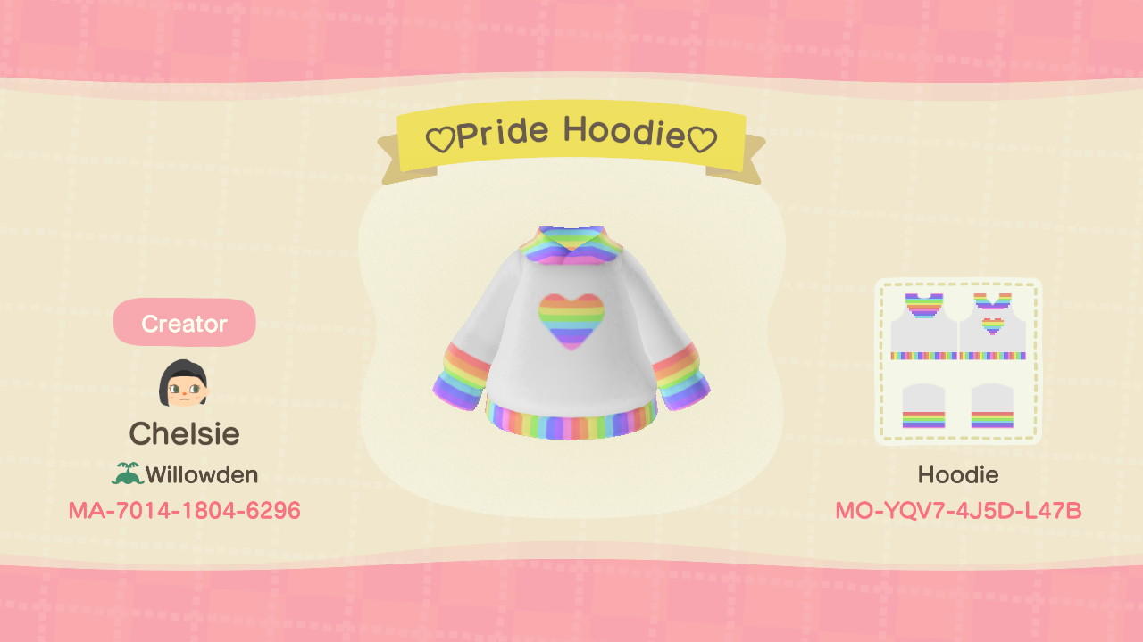 Animal Crossing Design Code: MO-YQV7-4J5D-L47B ♡ Pride Hoodie♡