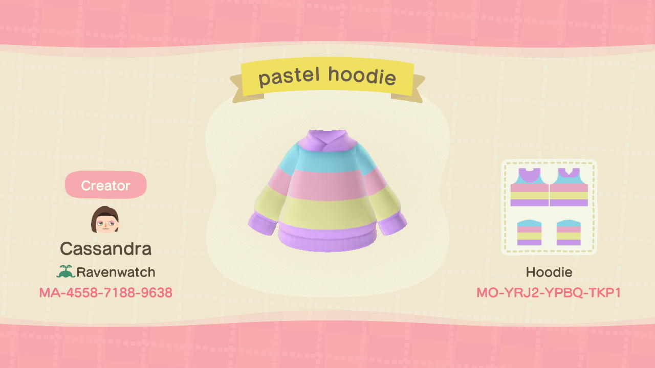 Animal Crossing Design Code: MO-YRJ2-YPBQ-TKP1 pastel hoodie