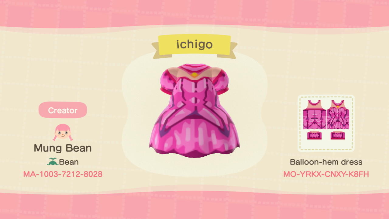 Animal Crossing Design Code: MO-YRKX-CNXY-K8FH Ichigo