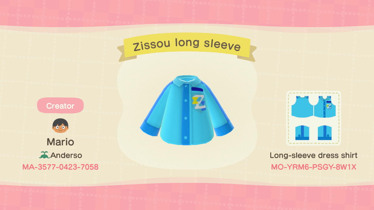 Animal Crossing Design Code: MO-YRM6-PSGY-8W1X Zissou Long Sleeve
