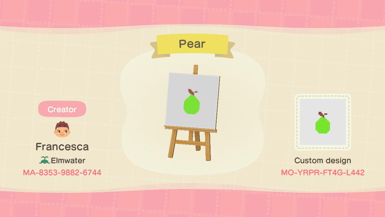 Animal Crossing Design Code: MO-YRPR-FT4G-L442 Pear