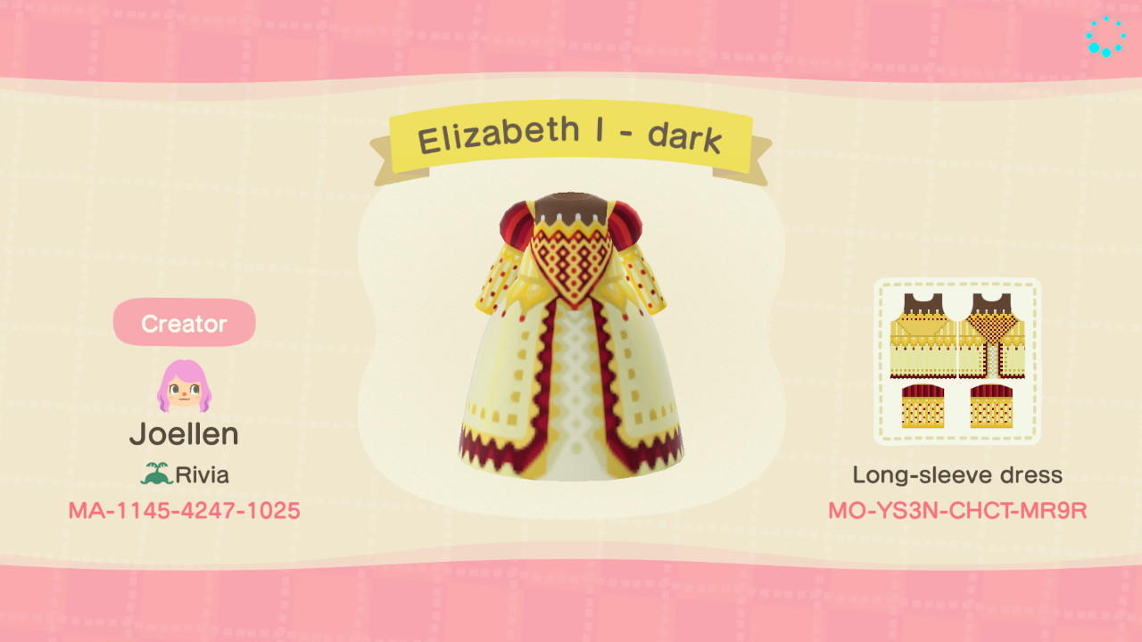 Animal Crossing Design Code: MO-YS3N-CHCT-MR9R Elizabeth I