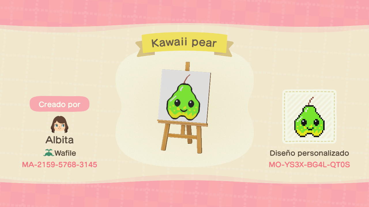 Animal Crossing Design Code: MO-YS3X-BG4L-QT0S Kawaii pear