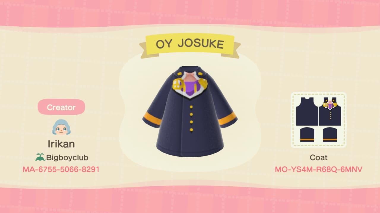 Animal Crossing Design Code: MO-YS4M-R68Q-6MNV Josuke's coat