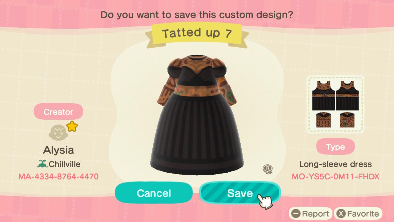Animal Crossing Design Code: MO-YS5C-0M11-FHDX Tatted Up 7