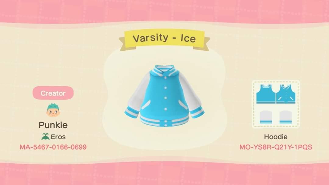 Animal Crossing Design Code: MO-YS8R-Q21Y-1PQS Varsity - Ice
