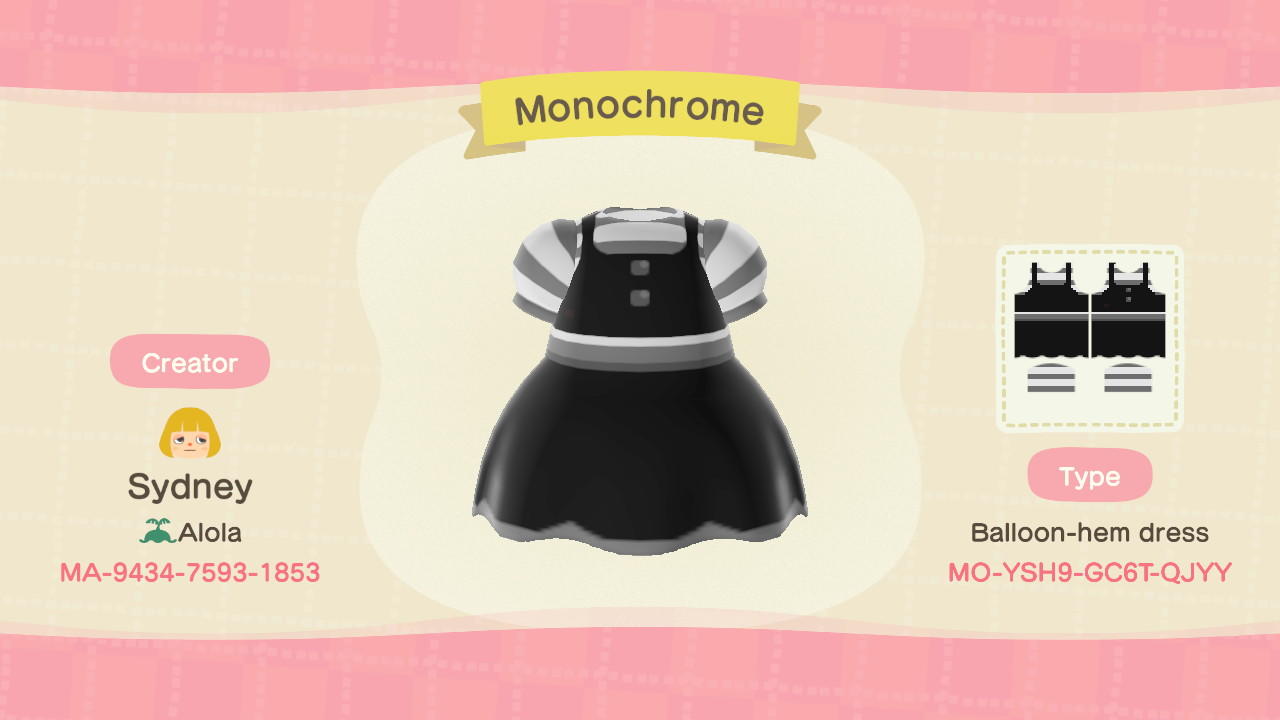 Animal Crossing Design Code: MO-YSH9-GC6T-QJYY Monochrome