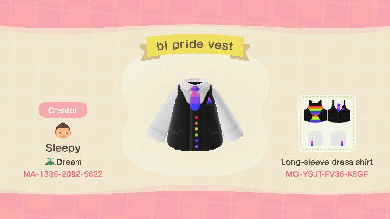 Animal Crossing Design Code: MO-YSJT-FV36-K6GF Bi pride vest