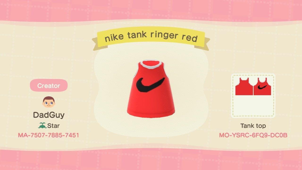 Animal Crossing Design Code: MO-YSRC-6FQ9-DC0B Nike tank ringer red