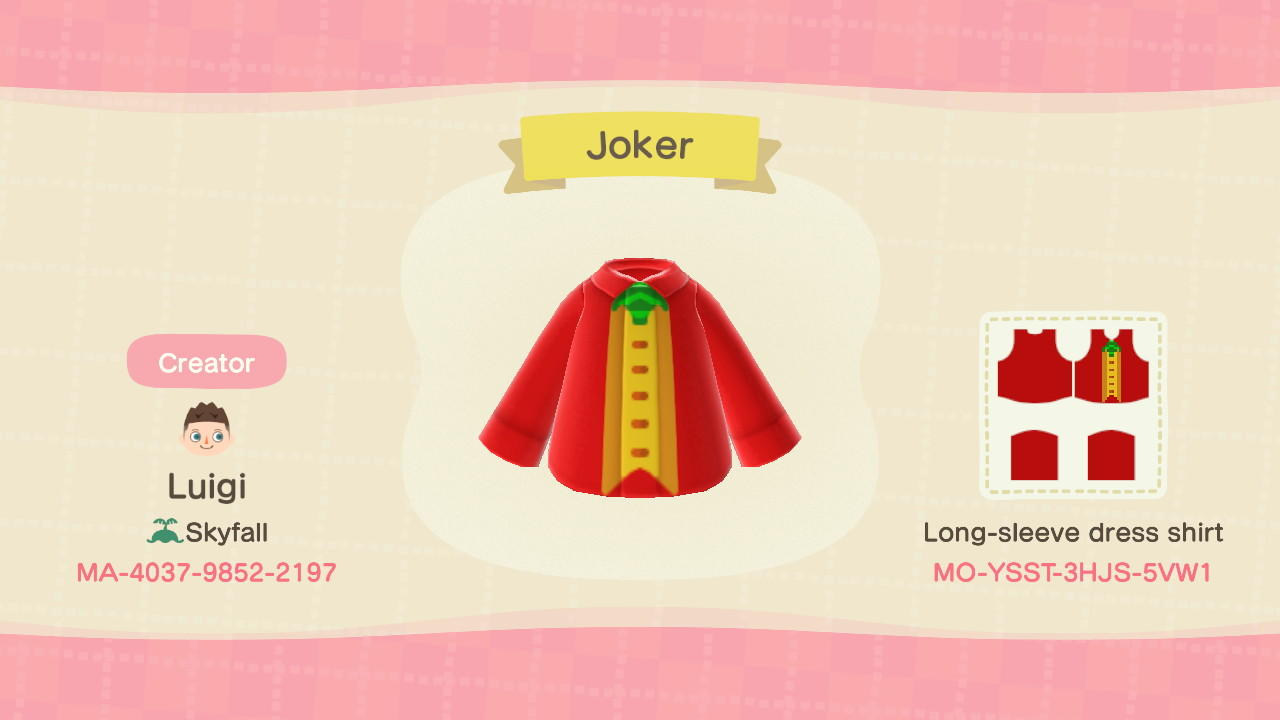 Animal Crossing Design Code: MO-YSST-3HJS-5VW1 Joker