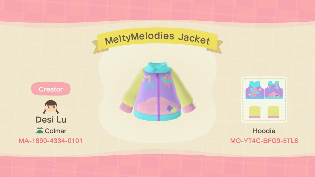 Animal Crossing Design Code: MO-YT4C-BFG9-5TL6 MeltyMelodies Jacket