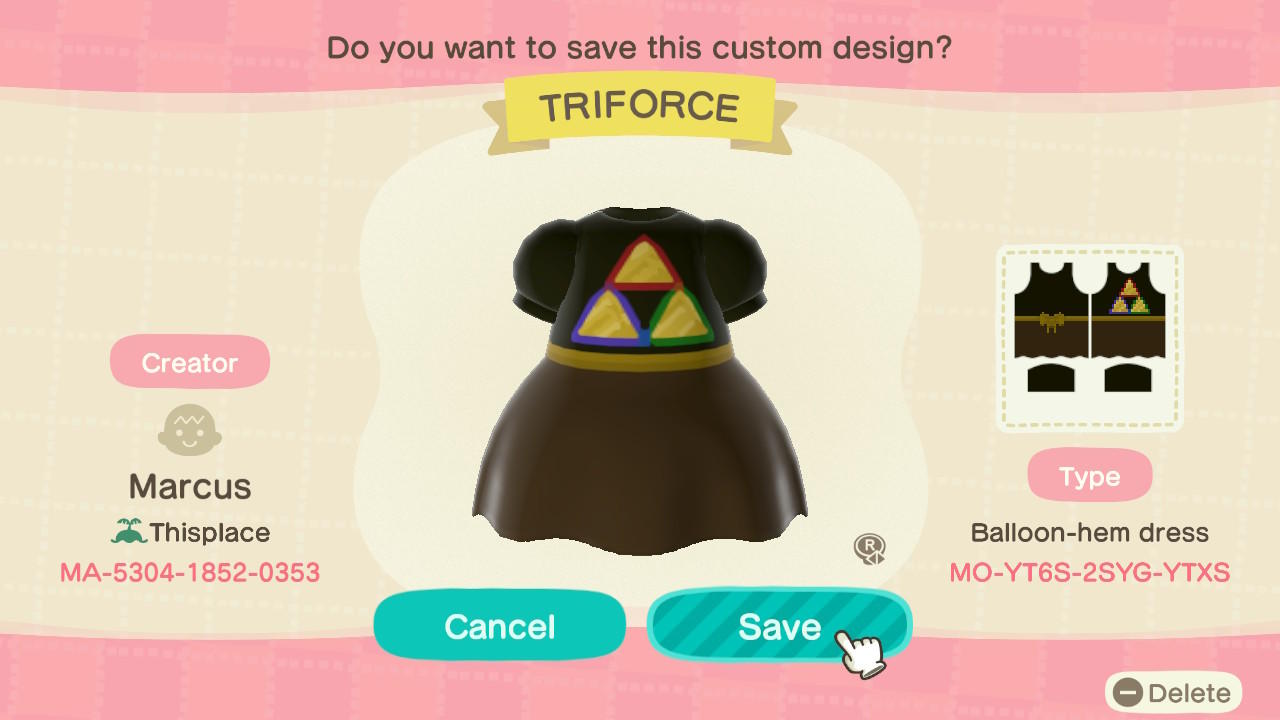 Animal Crossing Design Code: MO-YT6S-2SYG-YTXS Triforce