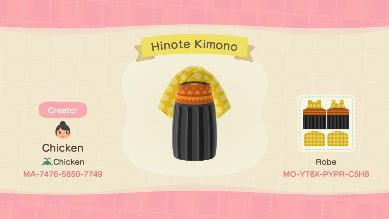 Animal Crossing Design Code: MO-YT6X-PYPR-C5H8 Hinote Kimono