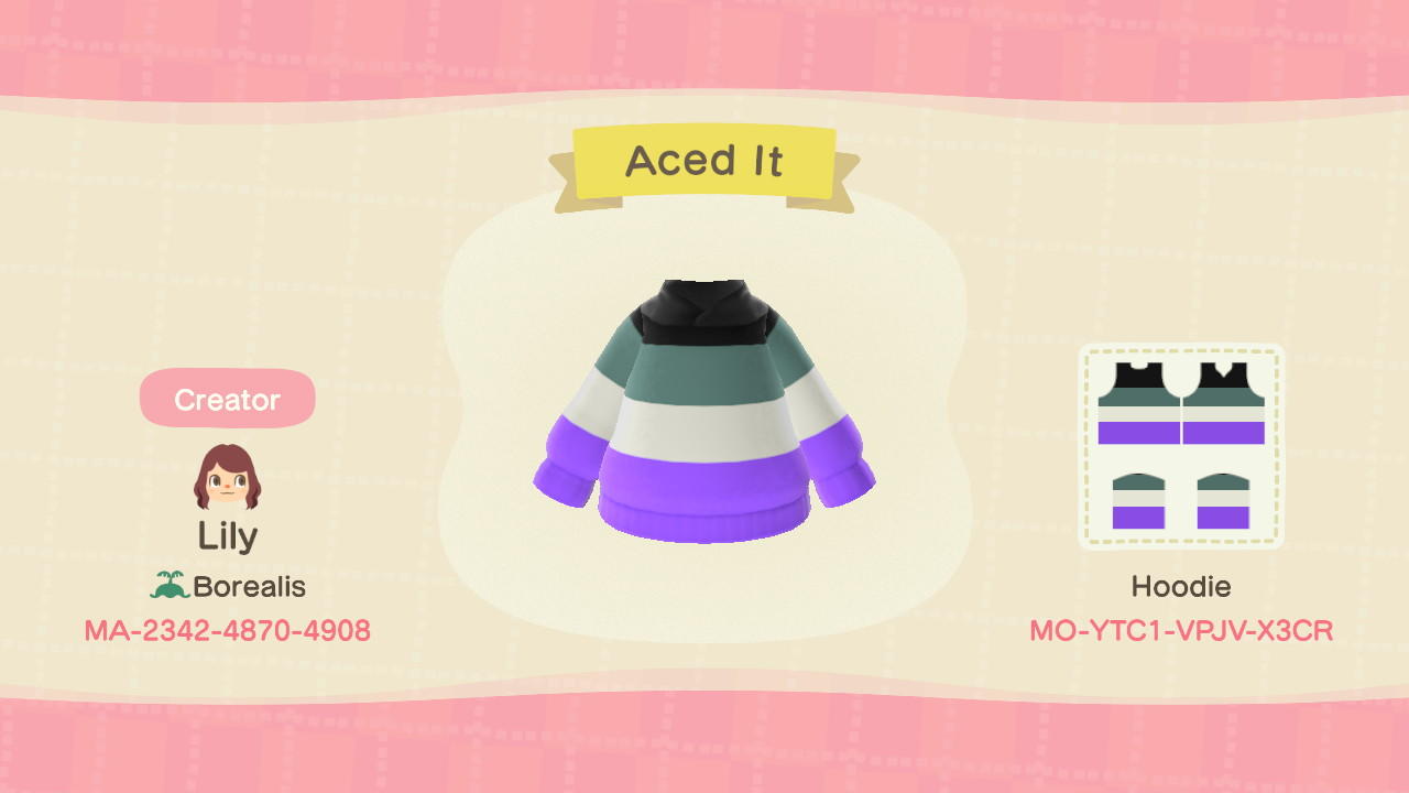 Animal Crossing Design Code: MO-YTC1-VPJV-X3CR Asexual (Aced It)