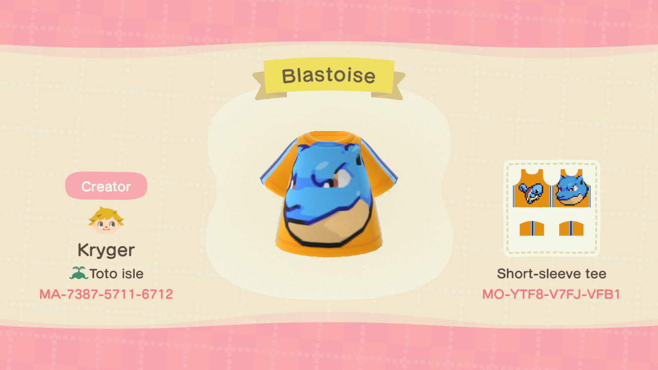 Animal Crossing Design Code: MO-YTF8-V7FJ-VFB1 Blastoise shirt