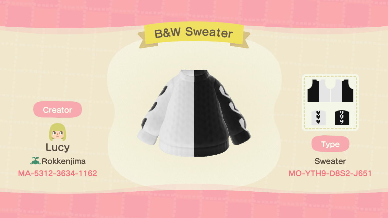 Animal Crossing Design Code: MO-YTH9-D8S2-J651 B&W Sweater
