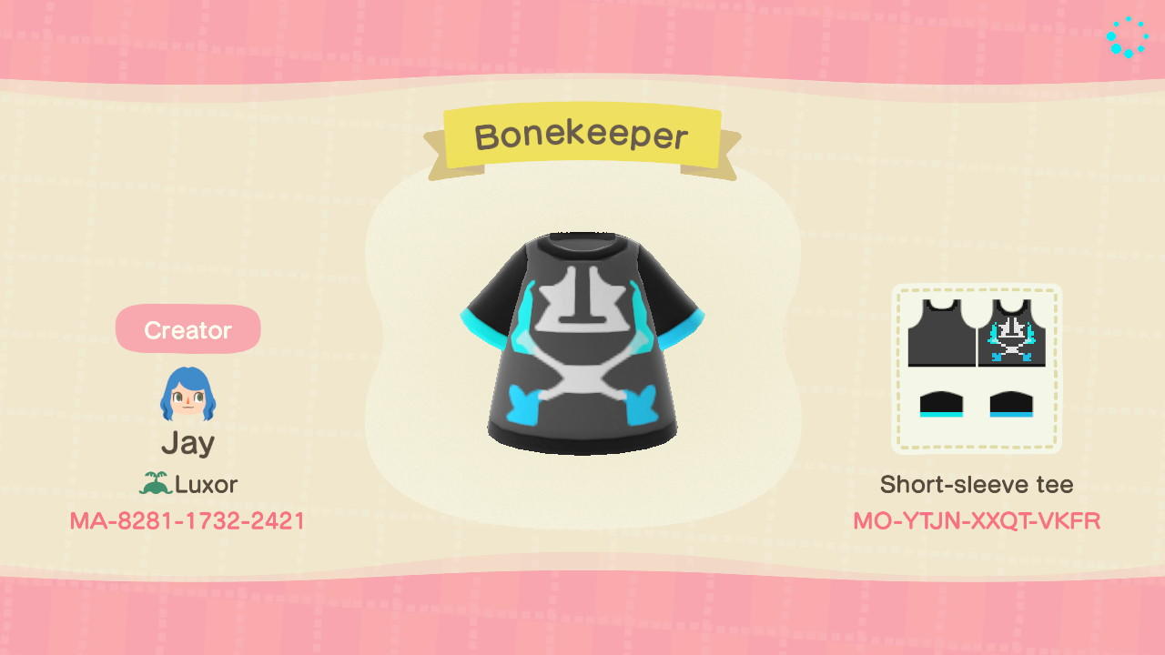 Animal Crossing Design Code: MO-YTJN-XXQT-VKFR Bonekeeper