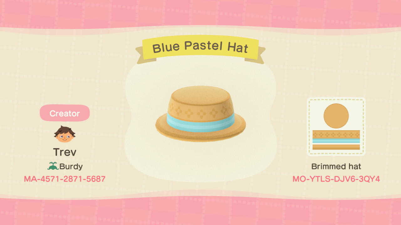 Animal Crossing Design Code: MO-YTLS-DJV6-3QY4 Blue Pastel Hat