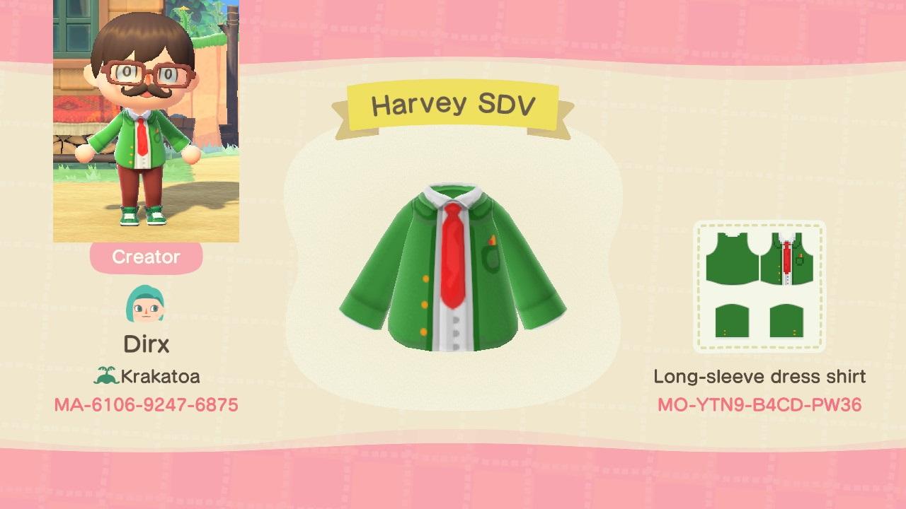 Animal Crossing Design Code: MO-YTN9-B4CD-PW36 Harvey StardewValley