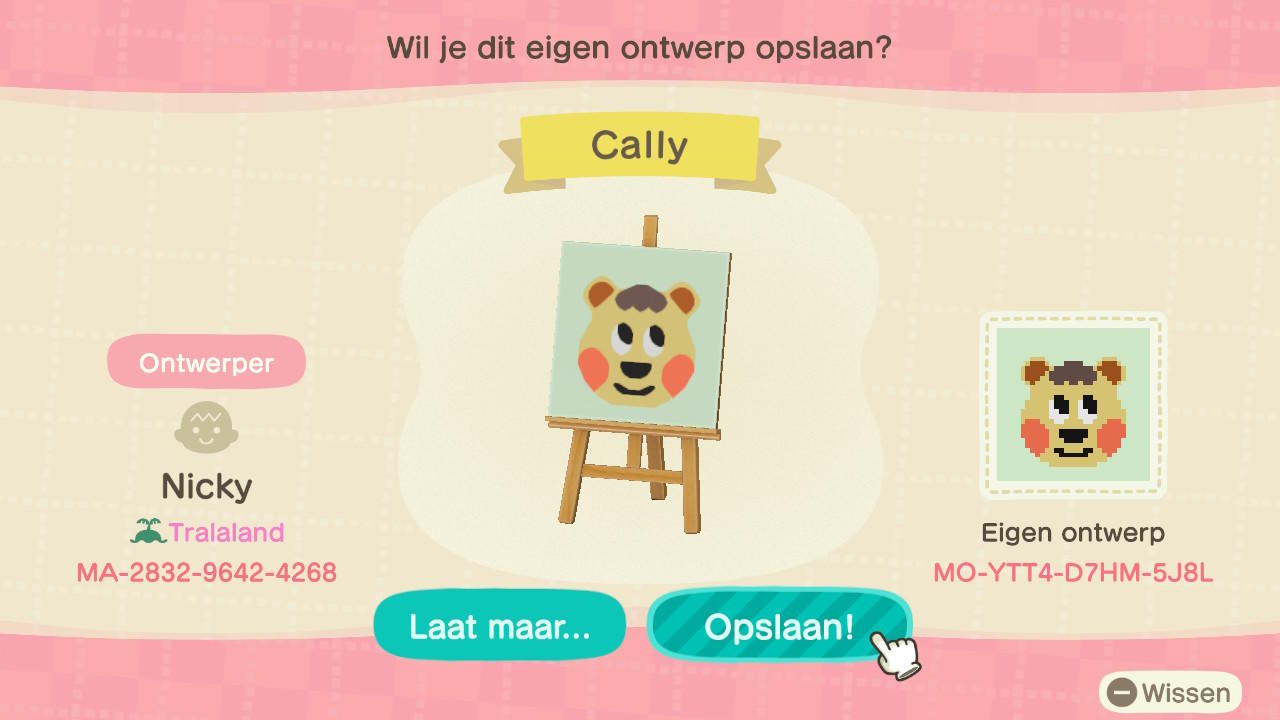 Animal Crossing Design Code: MO-YTT4-D7HM-5J8L Cally