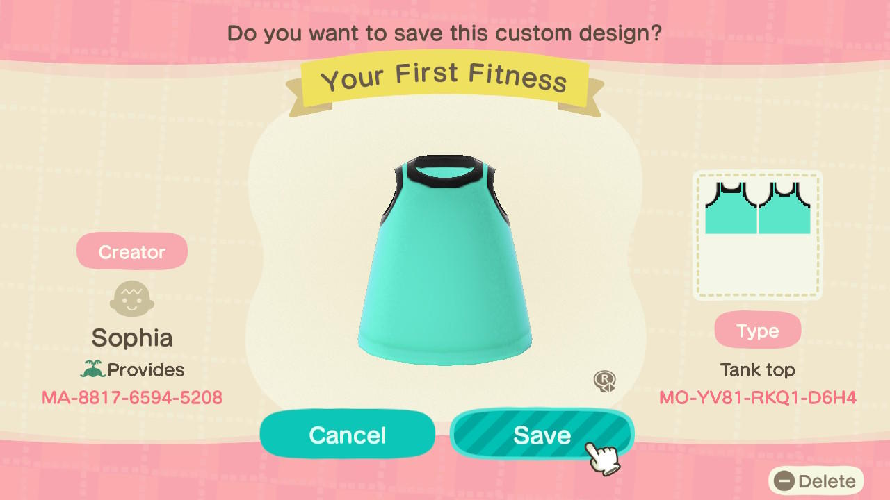 Animal Crossing Design Code: MO-YV81-RKQ1-D6H4 Your First Fitness
