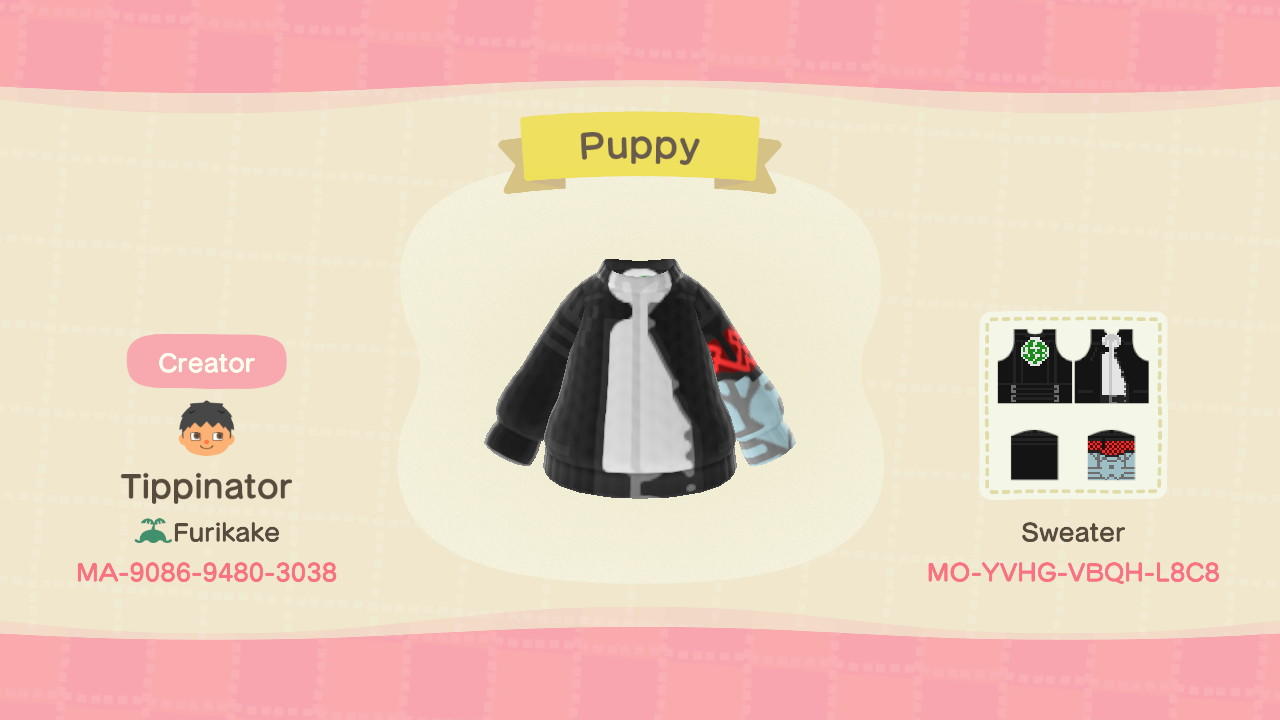 Animal Crossing Design Code: MO-YVHG-VBQH-L8C8 Puppy (Ruiner)