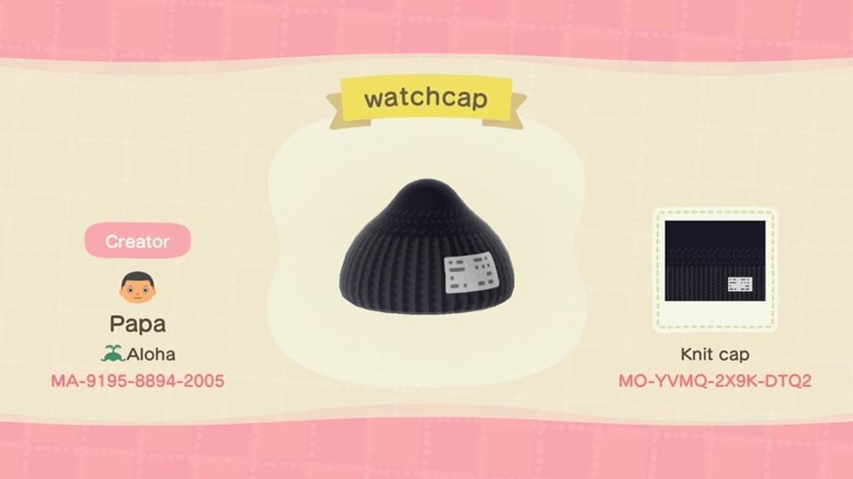 Animal Crossing Design Code: MO-YVMQ-2X9K-DTQ2 Watchcap