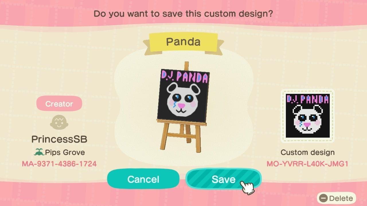 Animal Crossing Design Code: MO-YVRR-L40K-JMG1 Panda