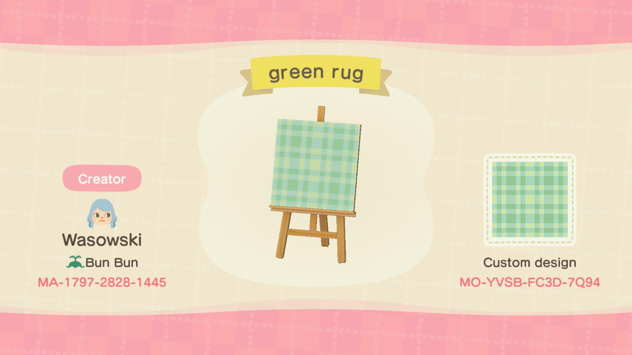 Animal Crossing Design Code: MO-YVSB-FC3D-7Q94 Green rug