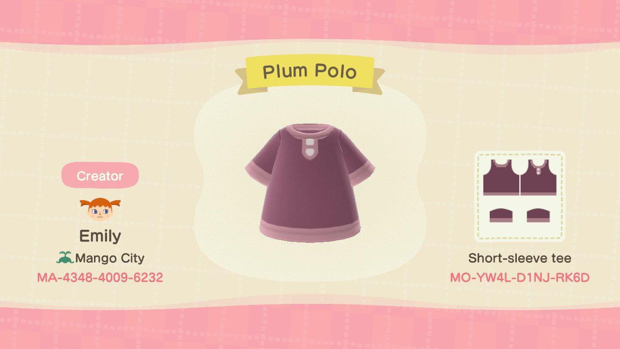 Animal Crossing Design Code: MO-YW4L-D1NJ-RK6D Plum Polo