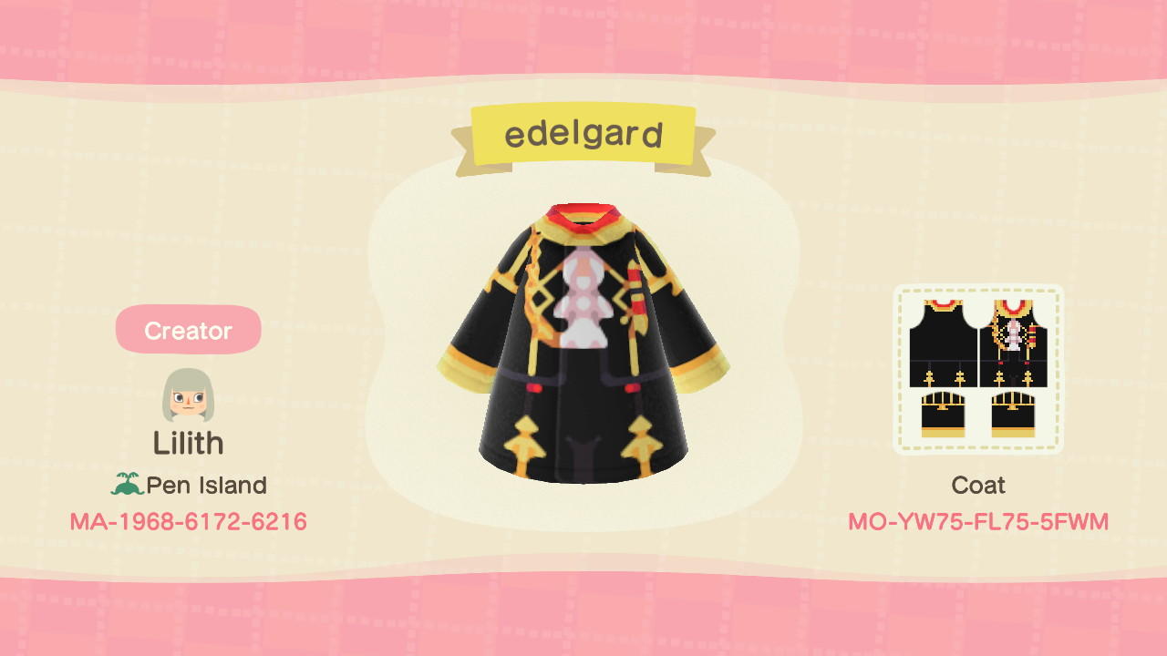 Animal Crossing Design Code: MO-YW75-FL75-5FWM edelgard
