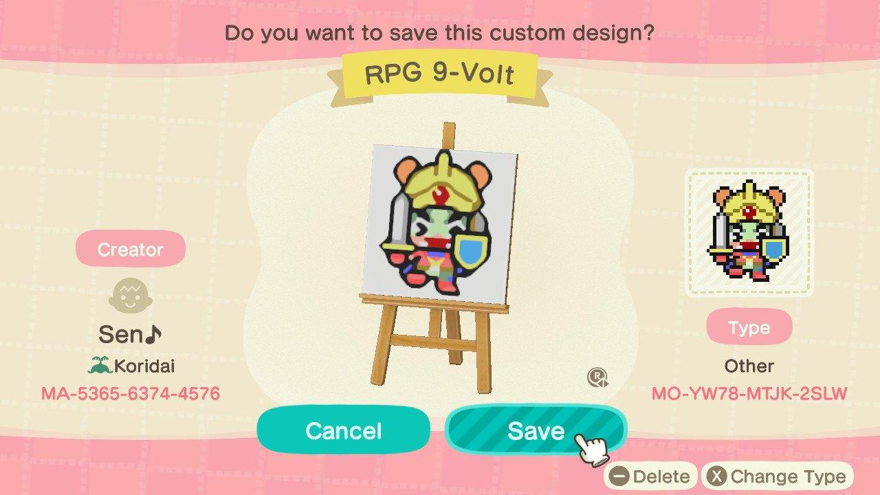 Animal Crossing Design Code: MO-YW78-MTJK-2SLW RPG 9-Volt