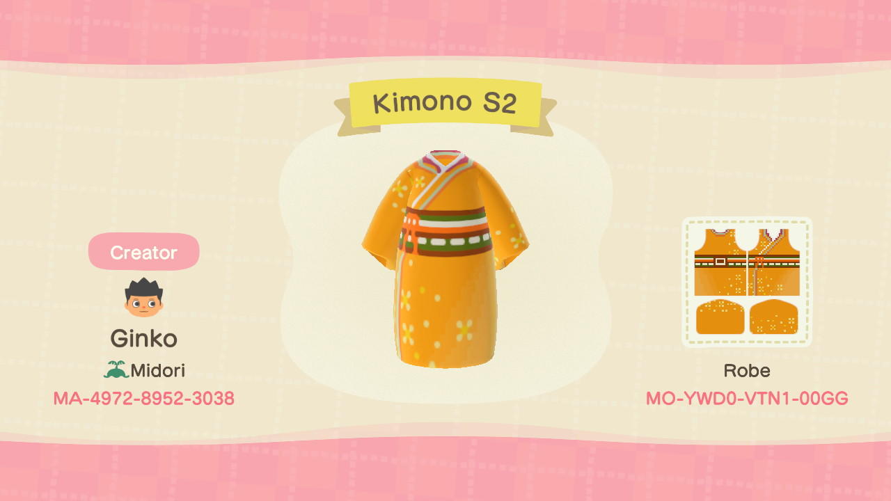 Animal Crossing Design Code: MO-YWD0-VTN1-00GG Kimono S2