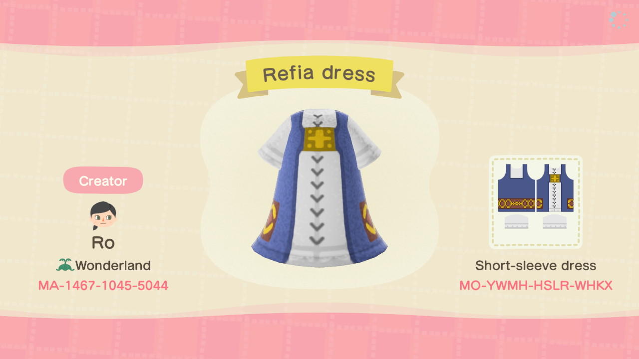Animal Crossing Design Code: MO-YWMH-HSLR-WHKX Refia dress