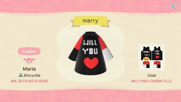 Animal Crossing Design Code: MO-YX6X-CWSW-TLLC Marry