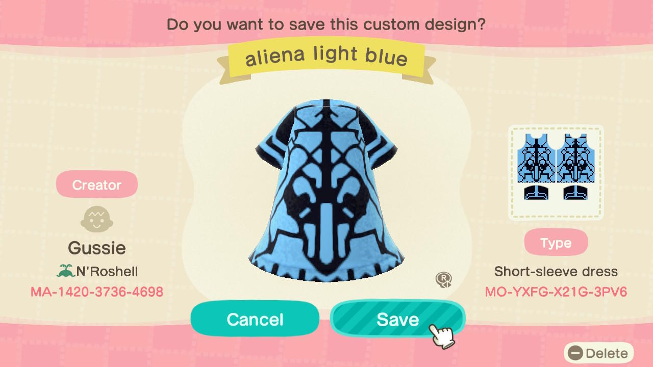 Animal Crossing Design Code: MO-YXFG-X21G-3PV6 Aliena African B BL