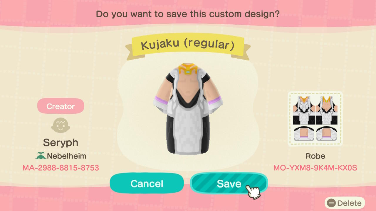 Animal Crossing Design Code: MO-YXM8-9K4M-KX0S RG Veda Kujaku